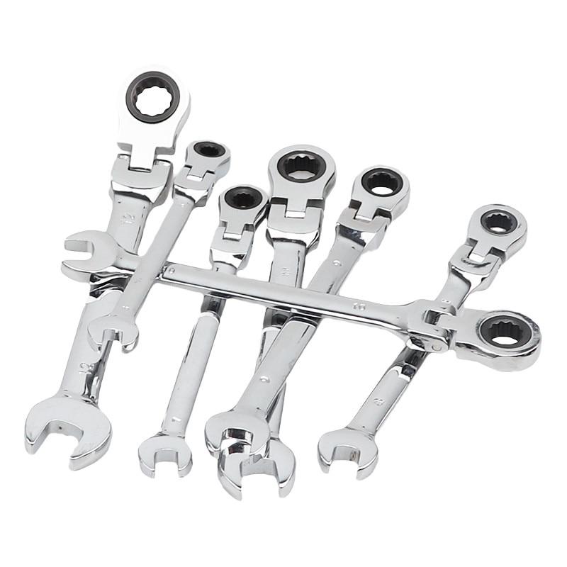 6-23mm Flexible Ratchet Spanner Nut Tool Metric Ratchet Head Cr-v Alloy Steel Open End Ring 180° Torx Repair Wrenches