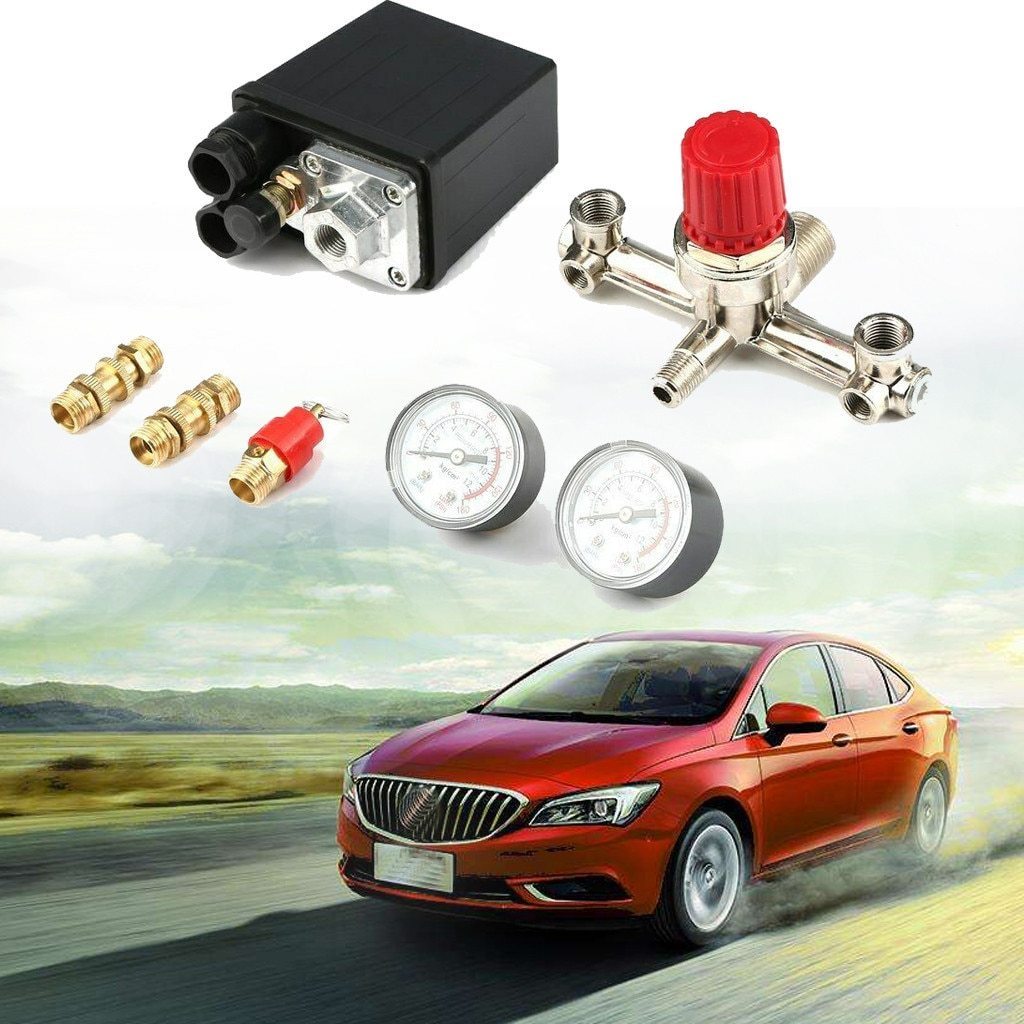 Car Accessories Adjustable Pressure Switch Air Compressor With 2 Press Gauges Valve Control Set Best Selling Top Brand